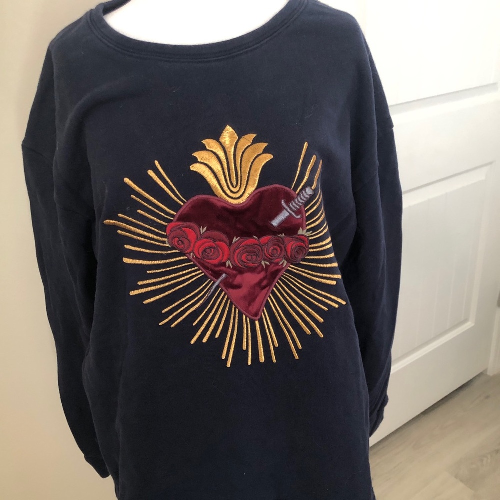 Jessica Simpson Dark Blue Sweatshirt with Red Heart and Gold Details